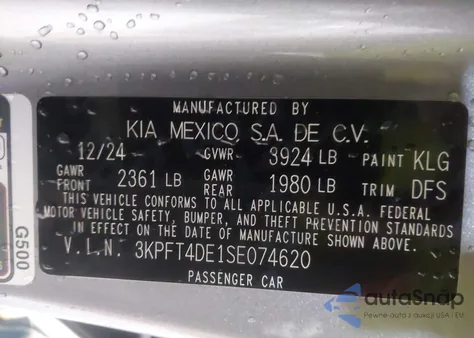 2025 Kia K4 Lxs from USA, damaged, VIN 3KPFT4DE1SE074620